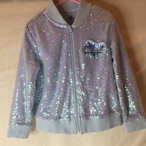 Disney Frozen 2  Elsa Anna Forest Spirit Sequin Satin Zipper Jacket Girls Small